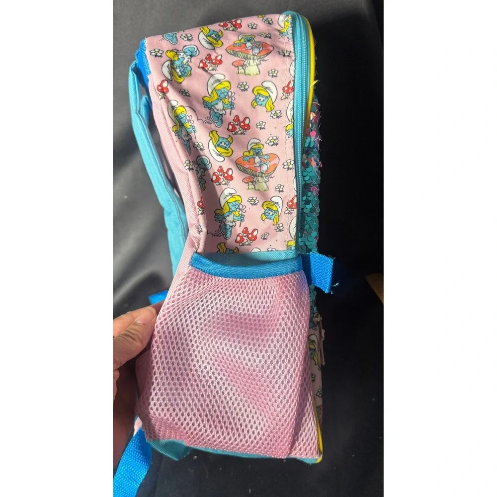 The Smurfs Smurfette Sequin Backpack and Pencil Pouch Set Pink Blue Kids School